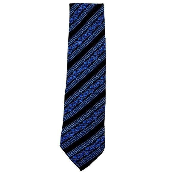 GIANNI VERSACE Vintage 100% Silk Neck Tie Blue Black - Picture 7 of 13